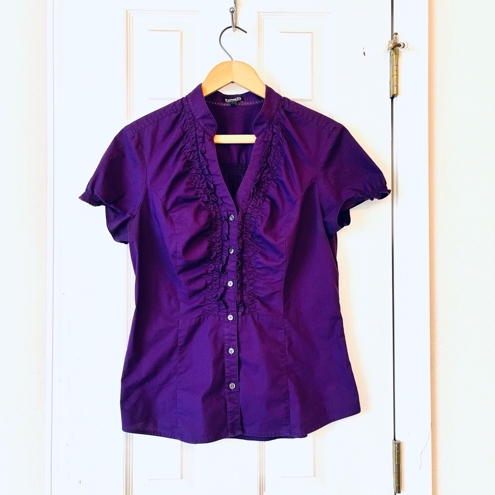 Express purple short sleeve button down dress shirt. Size Medium.